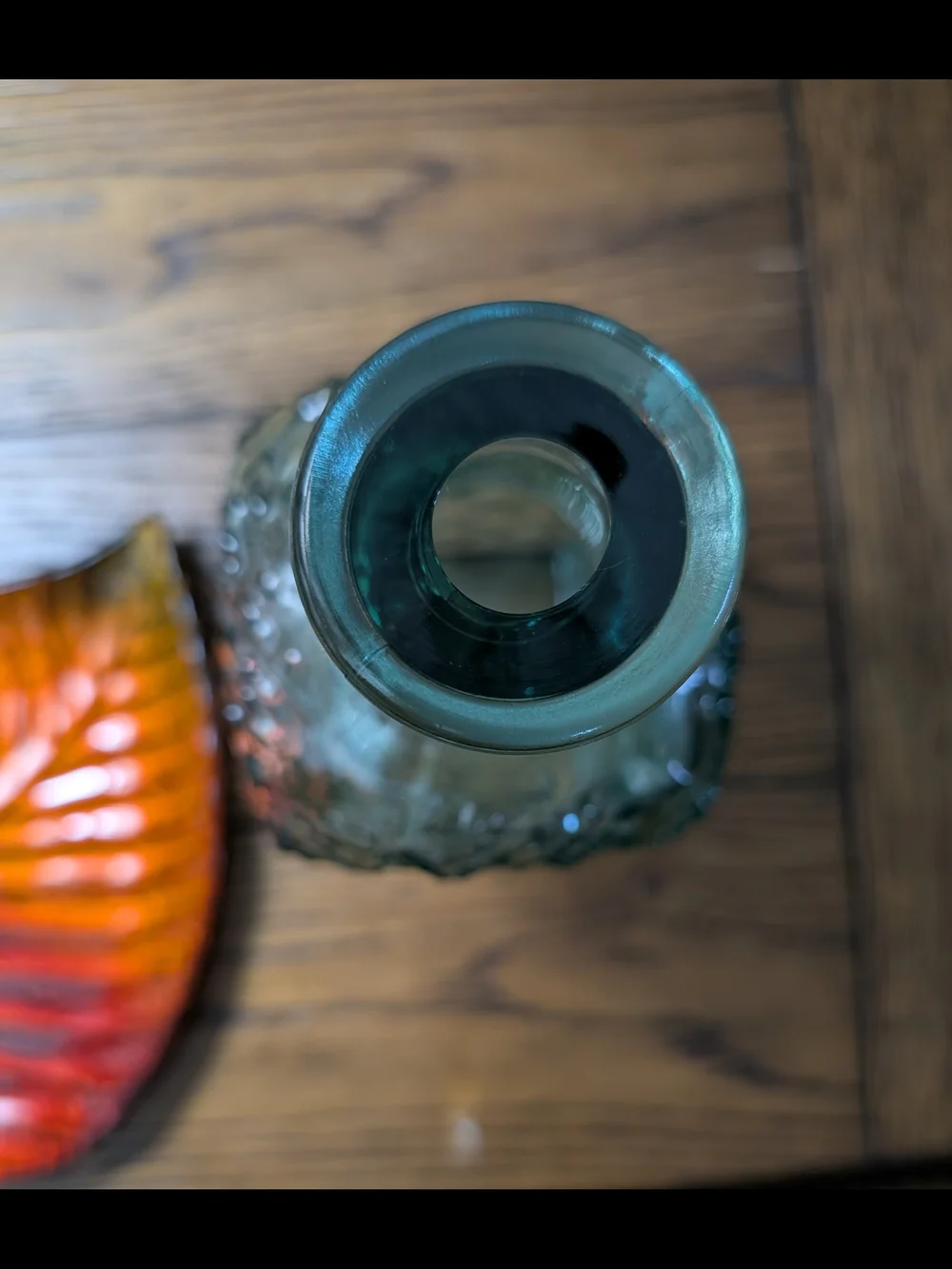 Vintage Embossed Green Glass Bottle Vase / Decanter